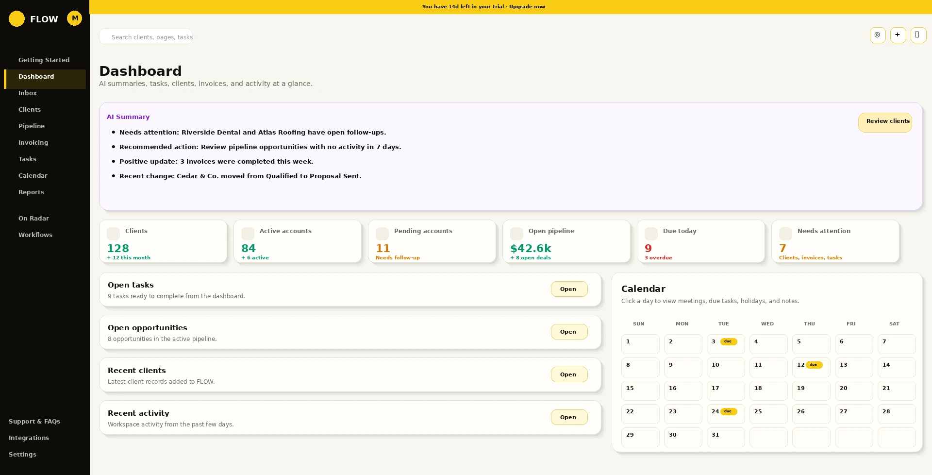 Flow dashboard screenshot